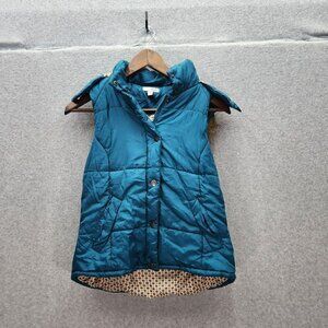 Bongo Womens Puffer Vest W/ Faux Fur Hood Size M Polyester Shell & Lining Teal &